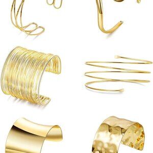 6 Pcs Gold Arm Cuff Bracelets for Women Adjustable Stylish Minimalist Bangles